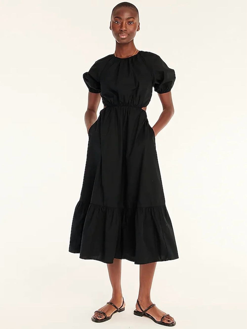 NWT J.Crew Side-Cutout Cotton Poplin Dress in Black Size 2P
